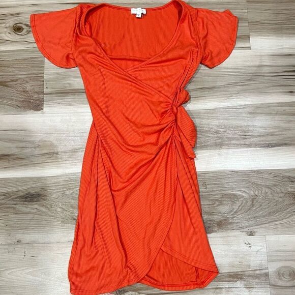 See You Monday Orange Wrap Dress Women’s Medium - Picture 1 of 5
